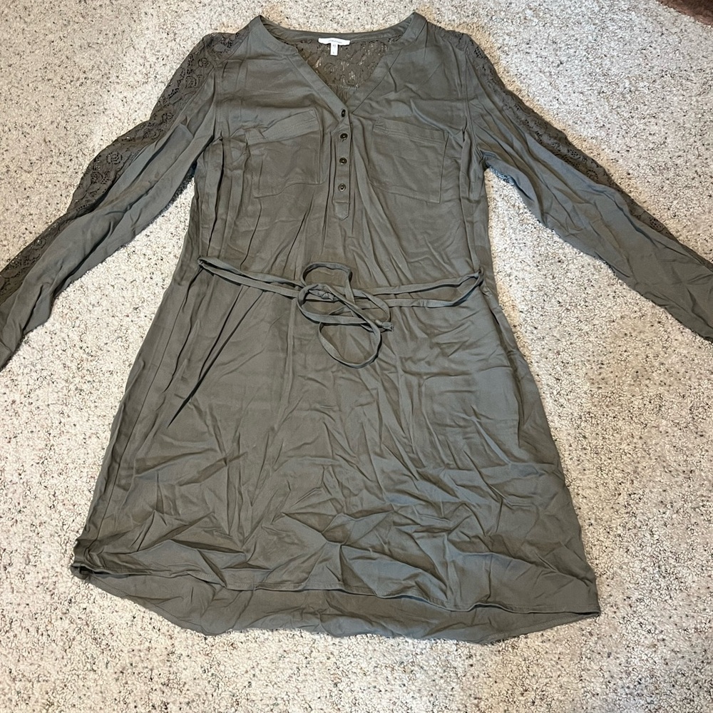 Maurices Olive Long Sleeve Dress with Lace Detail